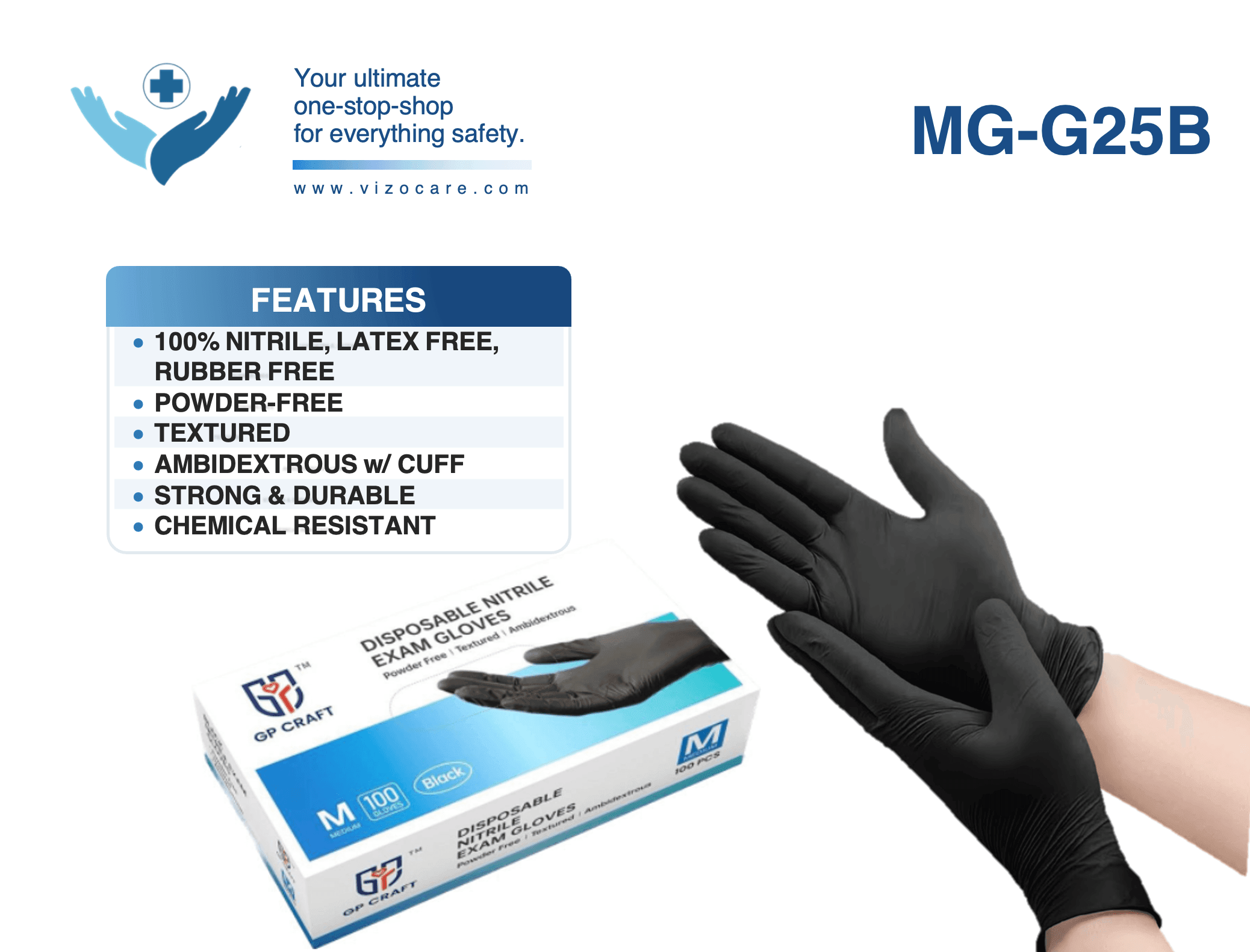 Nitrile Powder Free Gloves discount 1000PCs in Black