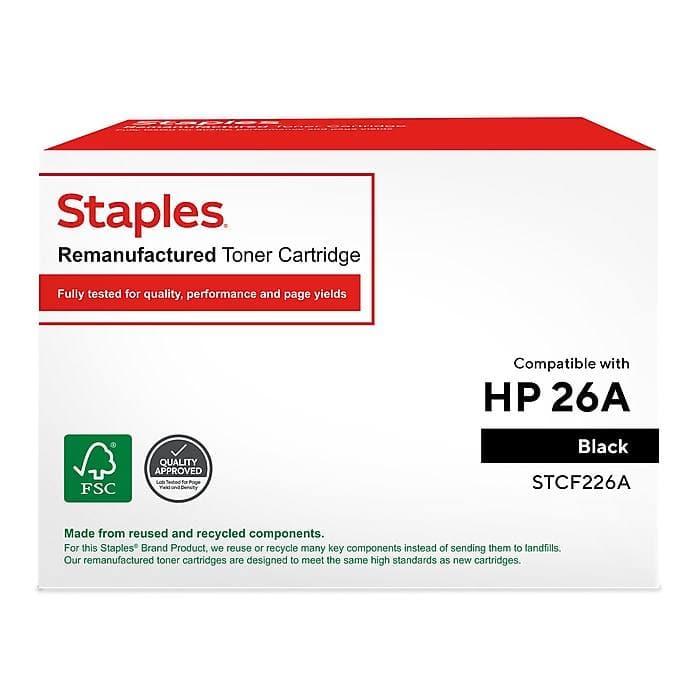 Staples Remanufactured Black Standard Yield Toner Cartridge Replacement for HP 26A (VZ2711333) - VizoCare