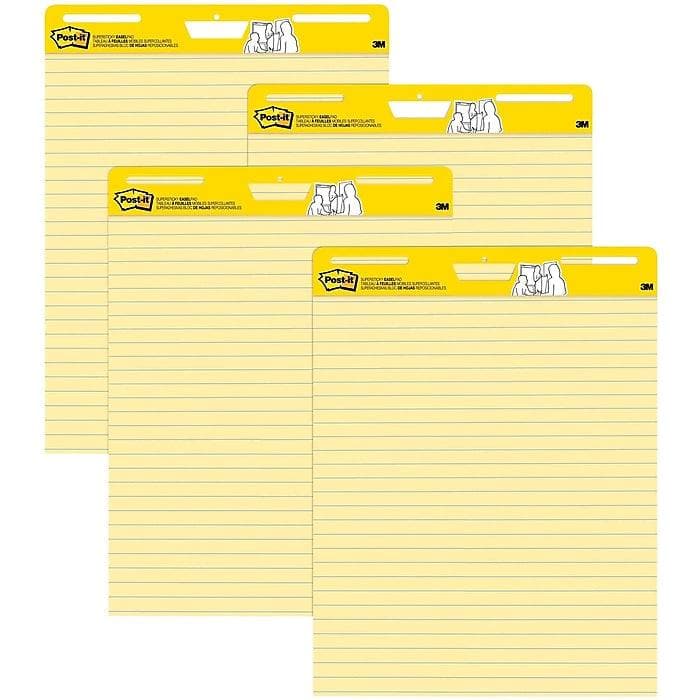 Post-it Super Sticky Easel Pad, 25" x 30", Lined, 30 Sheets/Pad, 4 Pads/Pack (VZ077273) - VizoCare