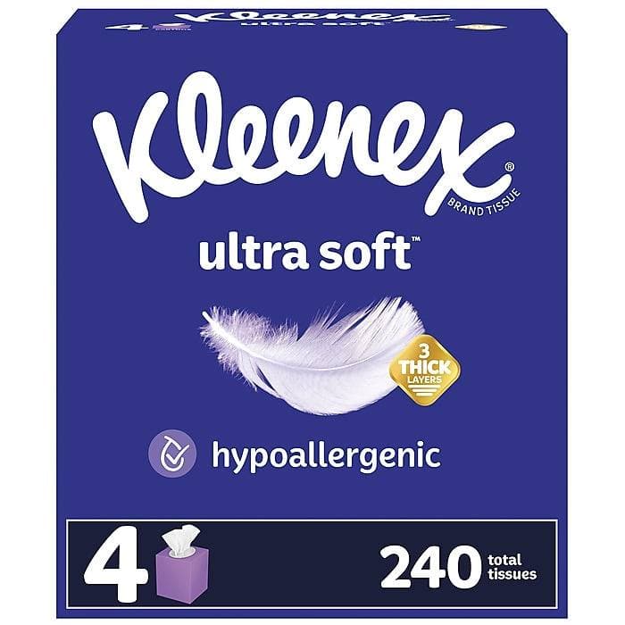 Kleenex Ultra Soft Facial Tissue, 3-Ply, 60 Sheets/Box, 4 Boxes/Pack (VZ390665) - VizoCare