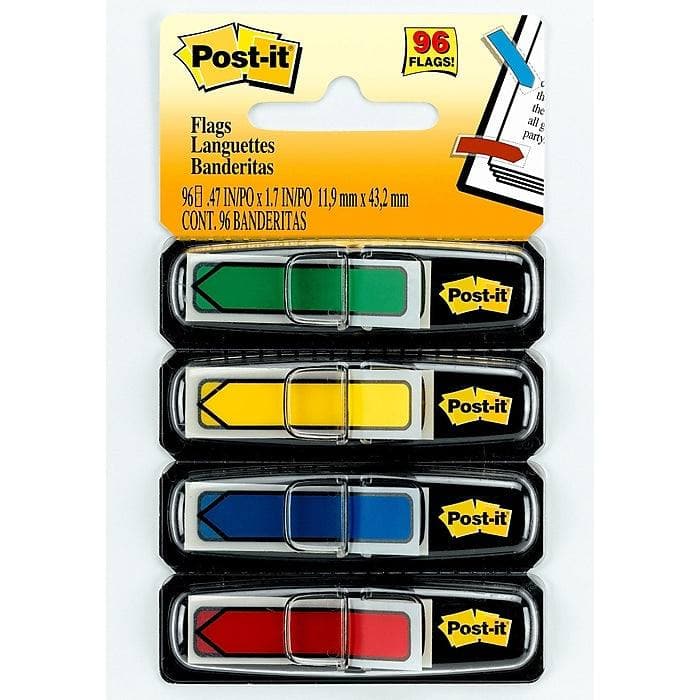 Post-it® Arrow Flags, 0.47" Wide, Assorted Primary Colors, 96 Flags/Pack (VZ437773) - VizoCare