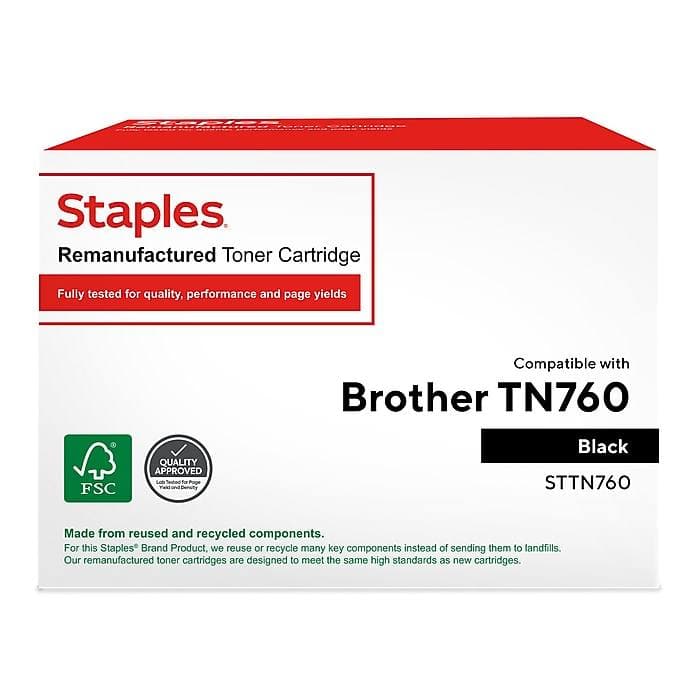 Staples Remanufactured Black High Yield Toner Cartridge Replacement for Brother TN760 (VZ24421500) - VizoCare