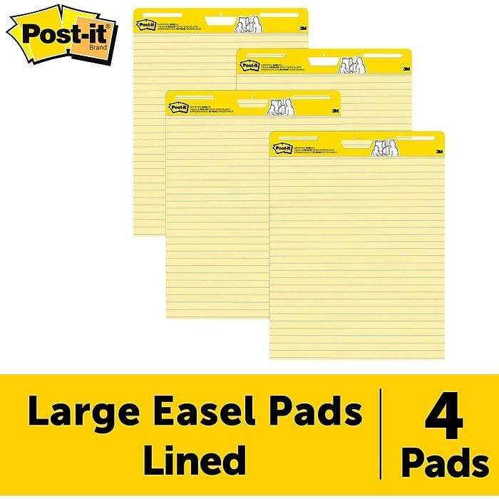 Post-it Super Sticky Easel Pad, 25" x 30", Lined, 30 Sheets/Pad, 4 Pads/Pack (VZ077273) - VizoCare