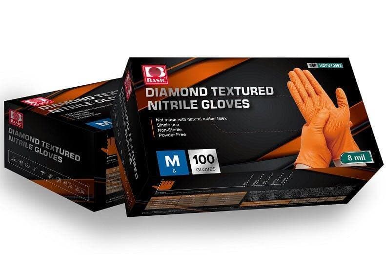INTCO 8 Mil Diamond Textured Orange Nitrile Gloves, Case of 1000 pcs.  (MG-I28O)