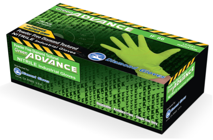 Diamond 8 Mil Green Nitrile Exam, Diamond Grip Gloves (MG-D28G)