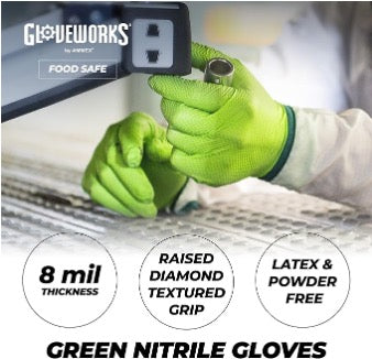 Diamond 8 Mil Green Nitrile Exam, Diamond Grip Gloves (MG-D28G)