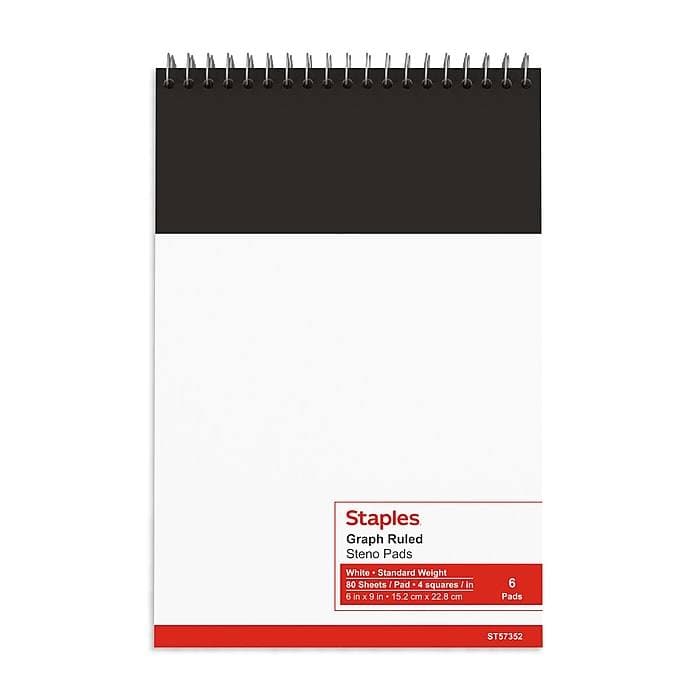 Staples Steno Pads, 6" x 9", Graph Ruled, White, 80 Sheets/Pad, 6 Pads/Pack (VZ504390) - VizoCare