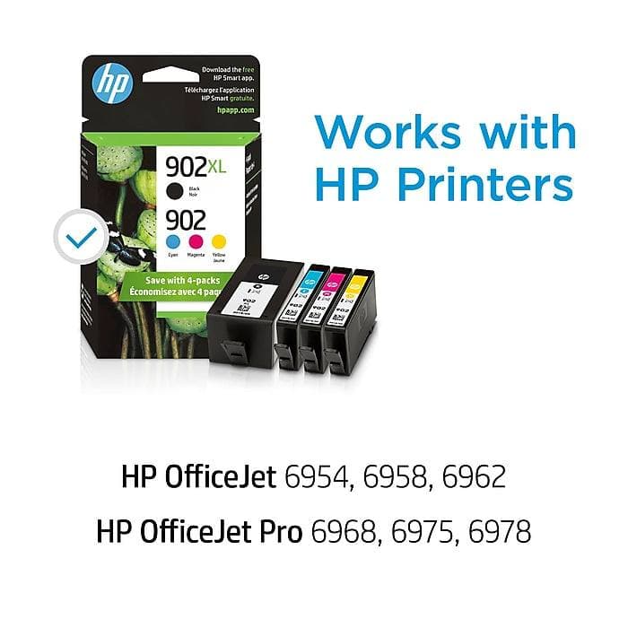 HP 902XL/902 Black High Yield and Cyan/Magenta/Yellow Standard Yield Ink Cartridge, 4/Pack (VZ2145184) - VizoCare